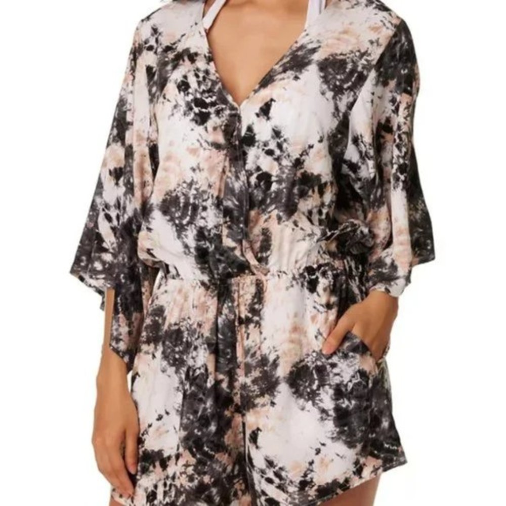 Bar III Wet'N Wild Romper Swim Cover-up Tie Dye Black Multicolor XS